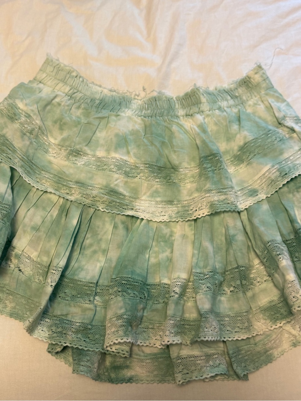 loveshackfancy green tie dye ruffle skirt size L